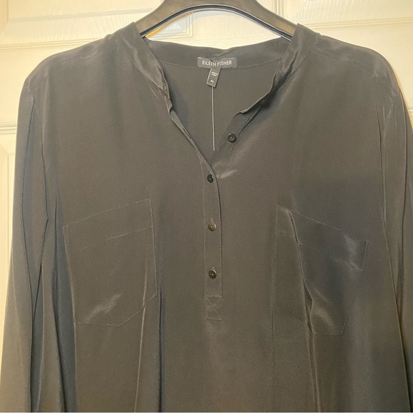 Eileen Fisher 100% Silk Mandarin Collar Shirt Size XL - Picture 6 of 8